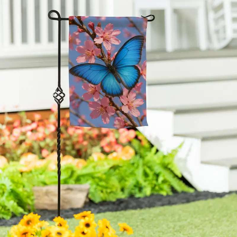 Butterfly and Cherry Blossom Delight Suede Garden Flag