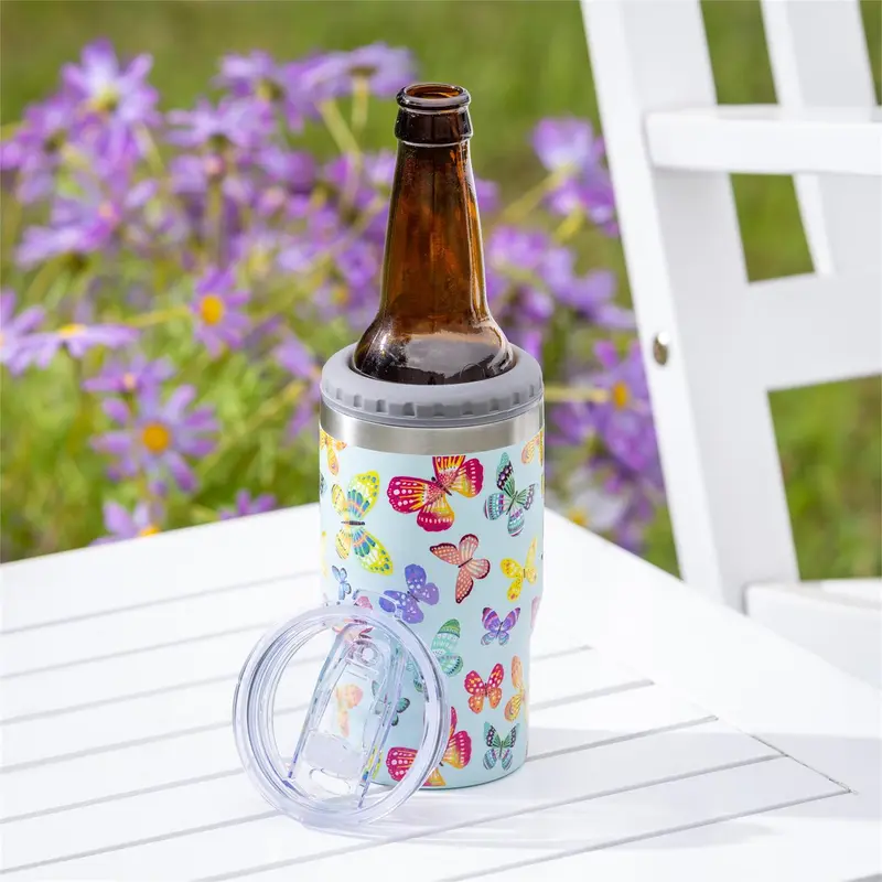 Butterfly Toile Stainless Steel Quatre Chiller Silicone Cap and Tumbler Slide Lid, Gift Box