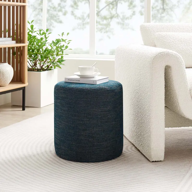 Callum 16" Round Woven Heathered Fabric Upholstered Ottoman By Modway - EEI-6651