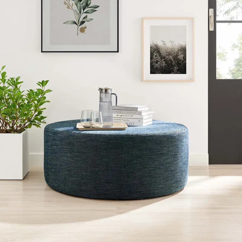 Callum Large 38" Round Woven Heathered Fabric Upholstered Ottoman By Modway - EEI-6649