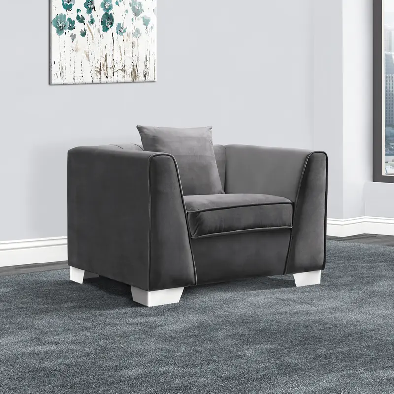 Cambridge Contemporary Sofa Chair in Brushed Stainless Steel and Dark Gray Velvet By Armen Living