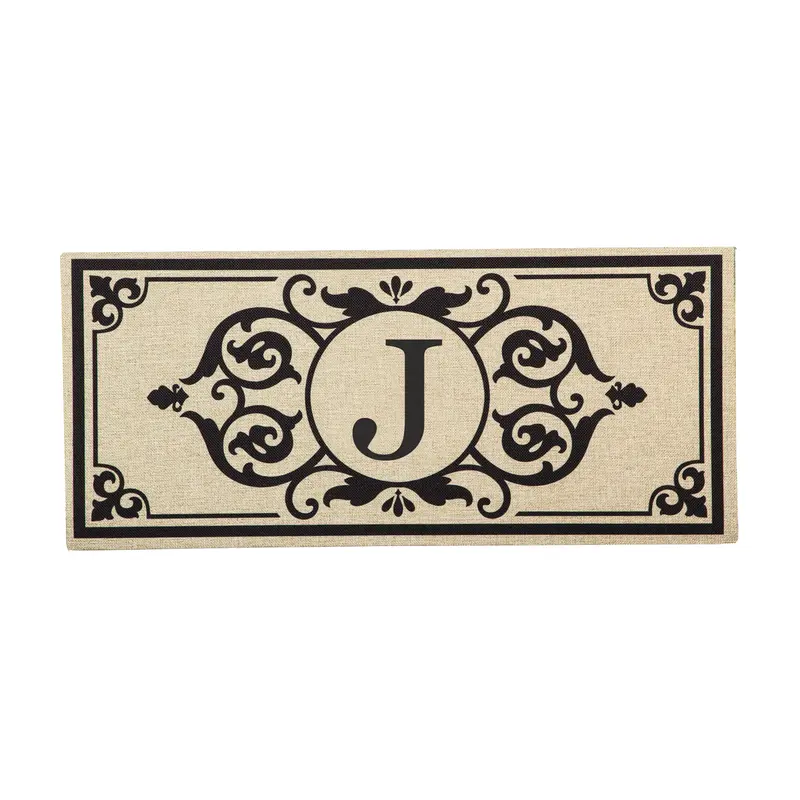 Cambridge Monogram Burlap Sassafras Switch Mat, Letter J