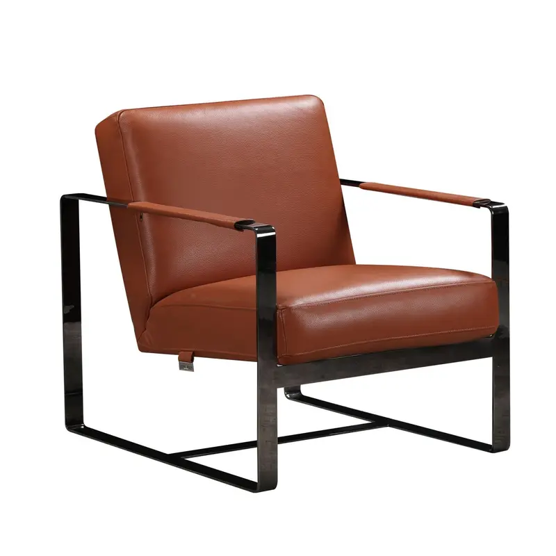 Camel And Black Genuine Leather Arm Chair By Homeroots