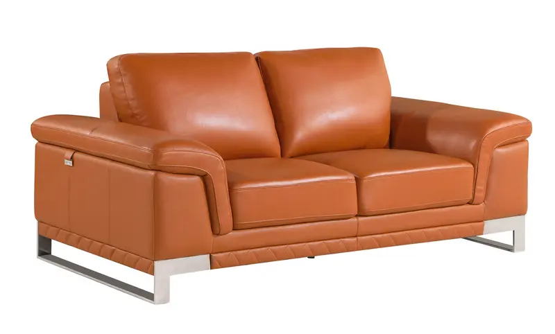Camel And Silver Genuine Leather Loveseat By Homeroots