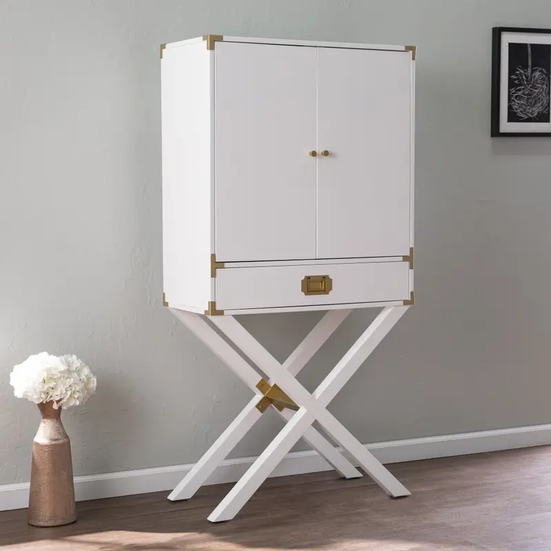 Campaign White And Gold Tall Bar Cabinet By Homeroots