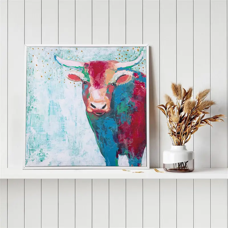 Canvas Wall Art with Wooden Frame, Cow, 24" L x 24" H