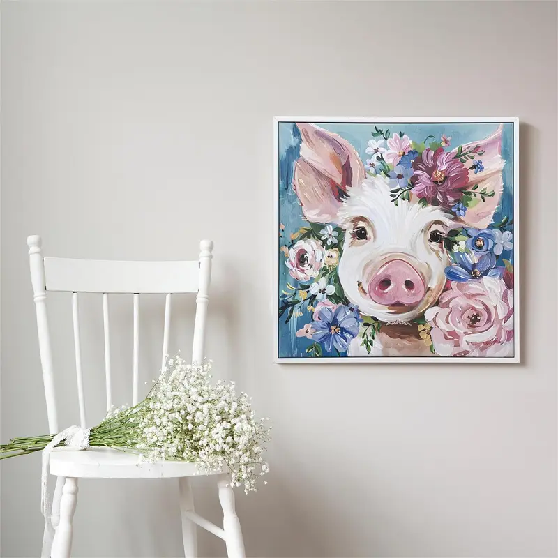 Canvas Wall Art with Wooden Frame, Pig, 24" L x 24" H