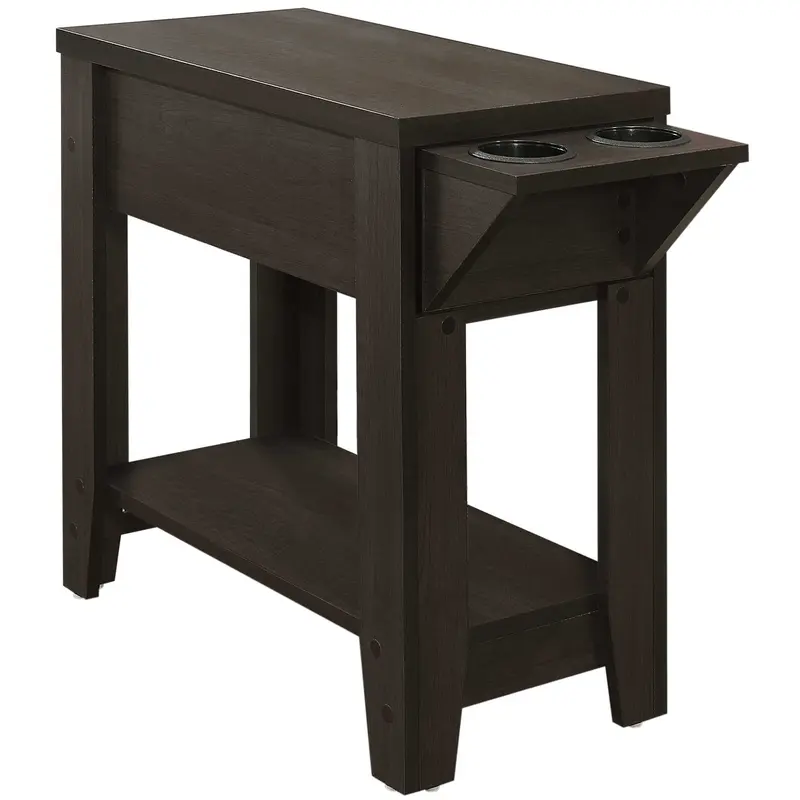 Cappuccino Finish Side Accent Table with Adjustable Cup Holder Drawer and Bottom Shelf By Homeroots