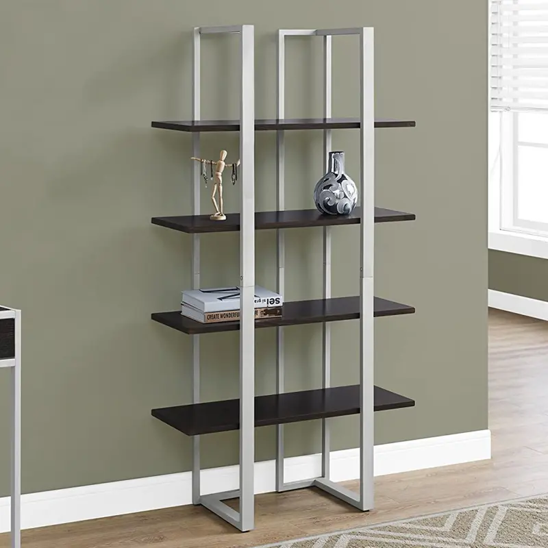 Cappuccino Silver Mdf Metal Bookshelf By Homeroots