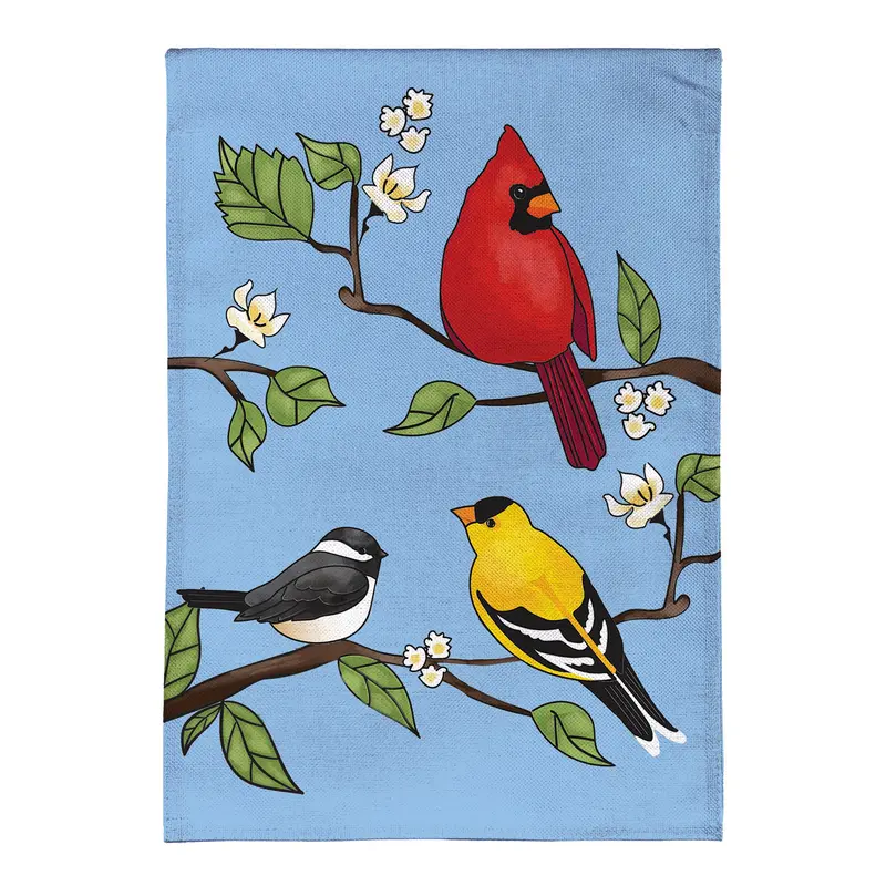 Cardinal and Friends Burlap Garden Flag