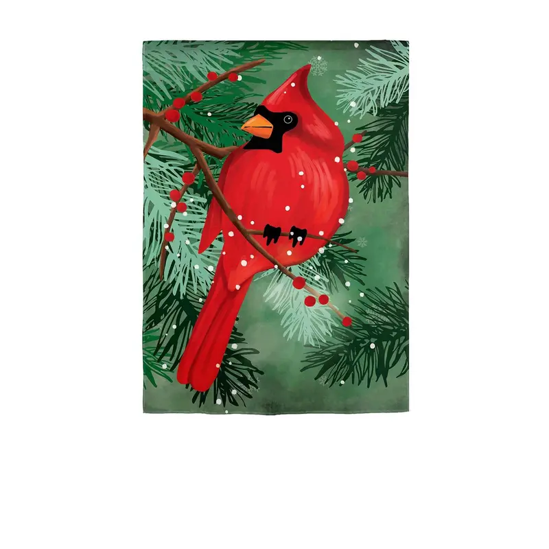 Cardinal in Pines Applique House Flag
