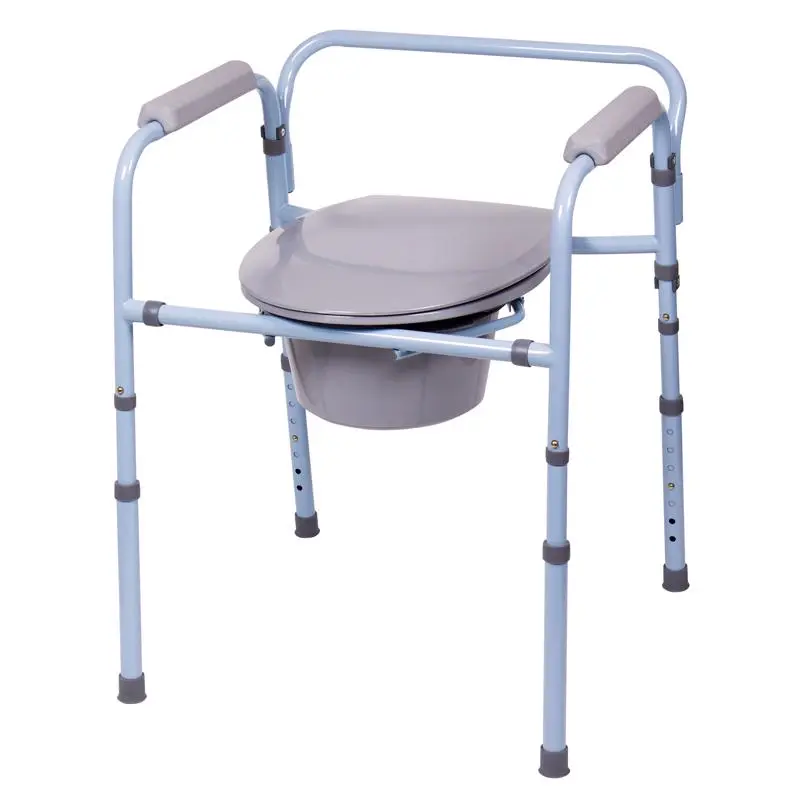 Carex Health Brands Blue/Gray Deluxe Folding Commode Steel 22 in. H X 16 in. L - Open Box