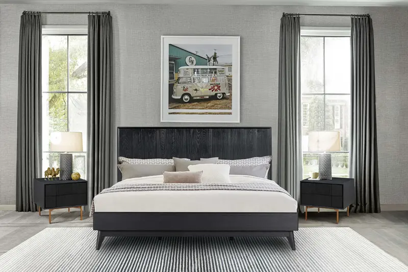 Carnaby King 3 Piece Bedroom Set in Black Brushed Oak Wood By Armen Living