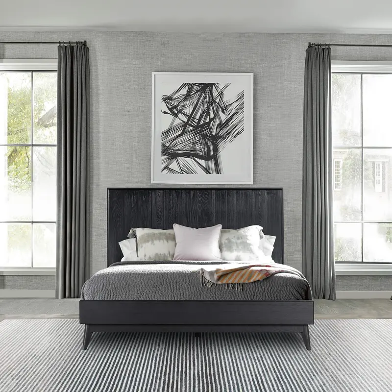 Carnaby Queen Platform Bed Frame in Black Brushed Oak Wood By Armen Living