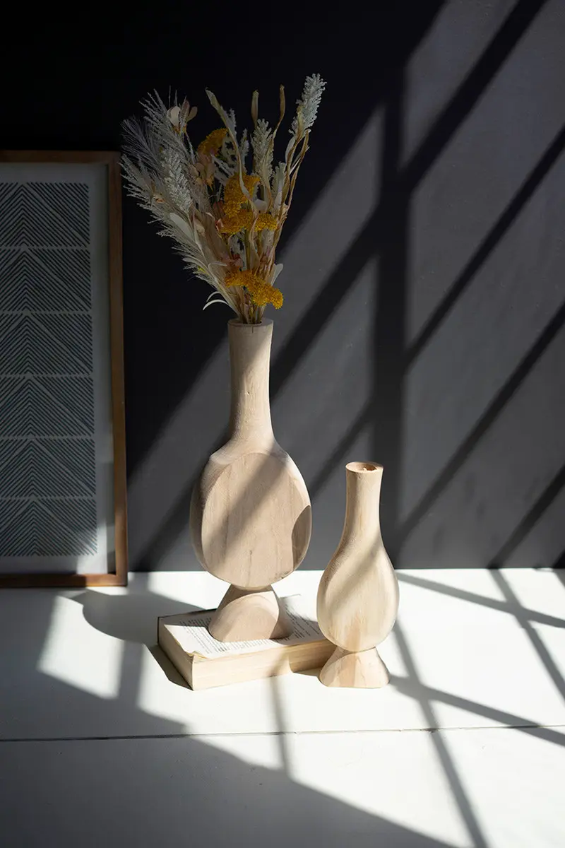Carved Wooden Bud Vases Set Of 2 By Kalalou