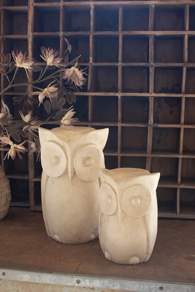 Carved Wooden Owl Statues Set Of 2 By Kalalou