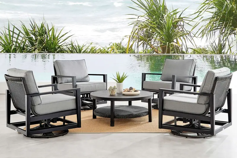 Cayman 5 Piece Black Aluminum Outdoor Seating Set with Dark Gray Cushions By Armen Living