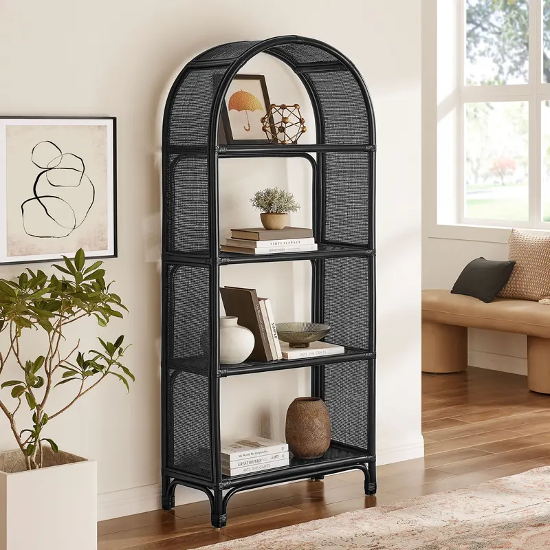 Celeste 67 Inch Tall Arched Natural Rattan Bookshelf by Modway