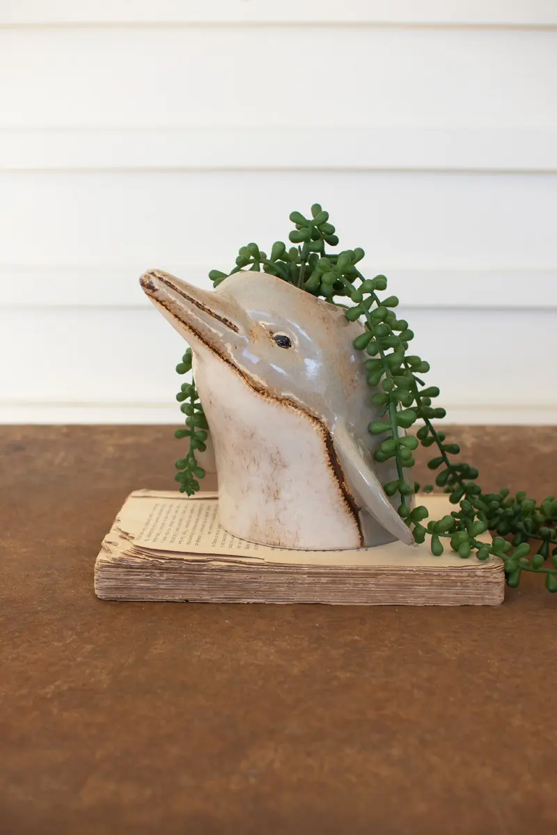 Ceramic Dolphin Planter (Min 2) By Kalalou