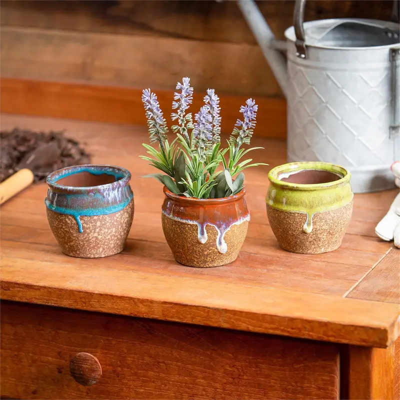 Ceramic Drip Glazed Planter in CDU