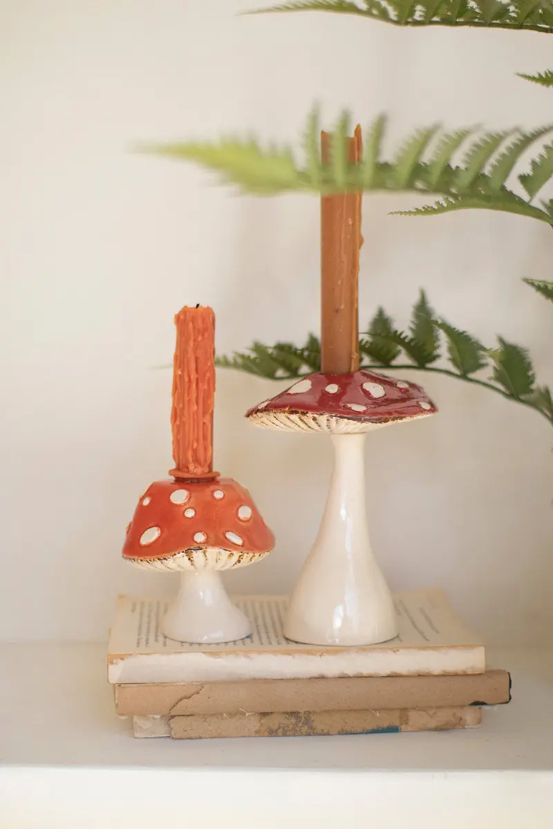 Ceramic Mushroom Taper Holders (Min 2) Set Of 2 By Kalalou