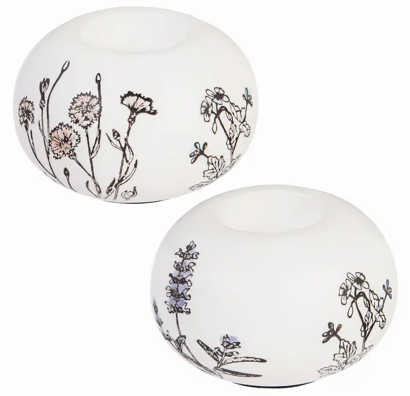 Ceramic Round Tealight Holder, Stamped Botanical, Set of 2,3th6958a