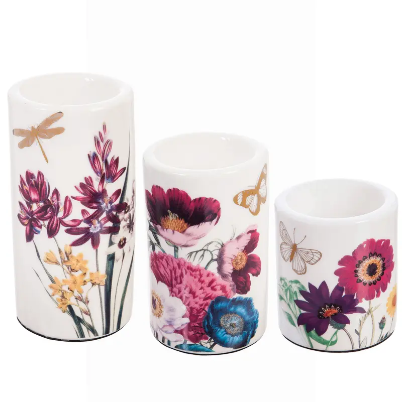 Ceramic Round Tealight Holder, Vivid Bouquet, Set of 3,3th7057b