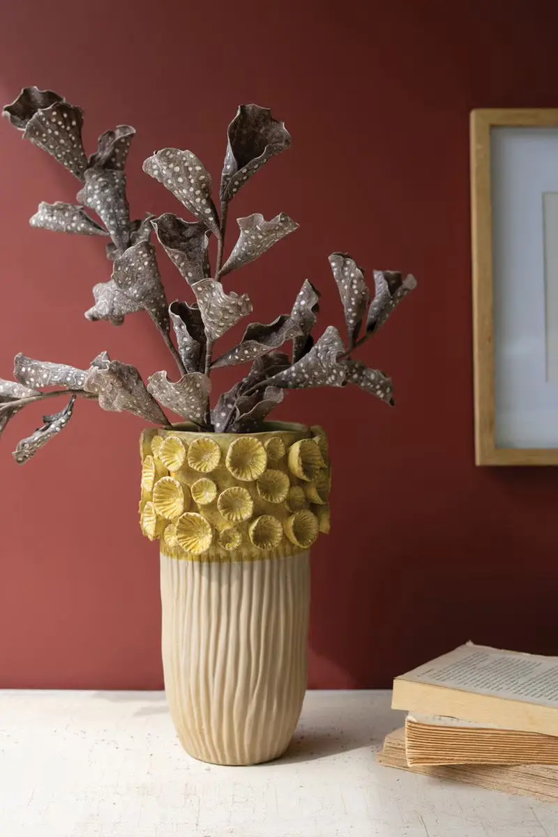 Ceramic Vase With Yellow Flower Detail - Large By Kalalou