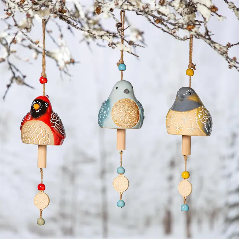 Ceramic Winter Bird Bell