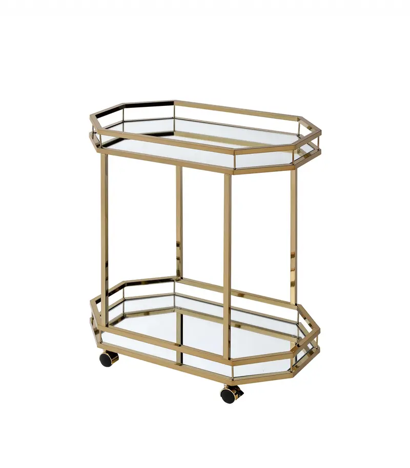 Champagne Finish Metal Serving Cart With 2 Mirror Shelves By Homeroots