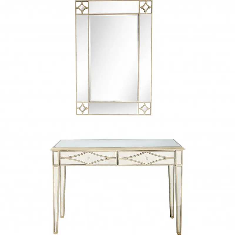 Champagne Finish Mirror and Console Table By Homeroots - 396827