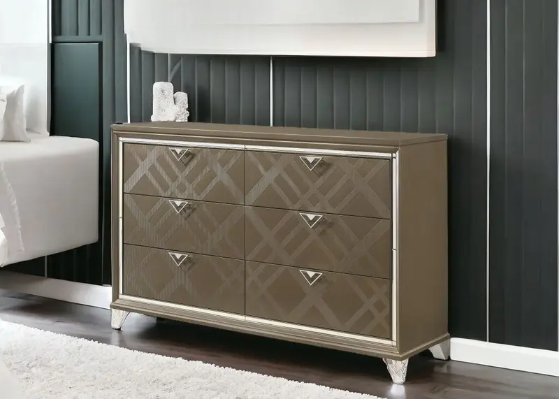 Champagne Solid and Manufactured Wood Six Drawer Double Dresser By Homeroots