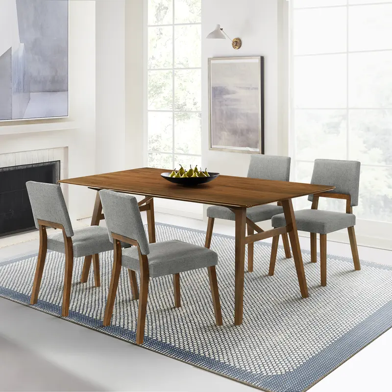 Channell 5 Piece Walnut Wood Dining Table Set with Charcoal Fabric By Armen Living
