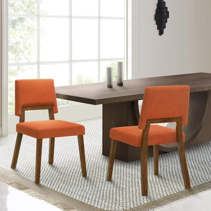 Channell Wood Dining Chair in Walnut Finish with Orange Fabric - Set of 2 By Armen Living