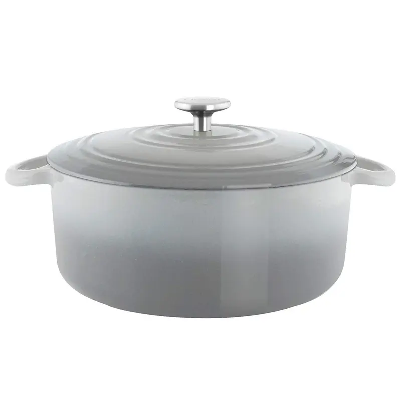 Chantal Round Cast Iron 7-Quart Casserole - Fade Grey