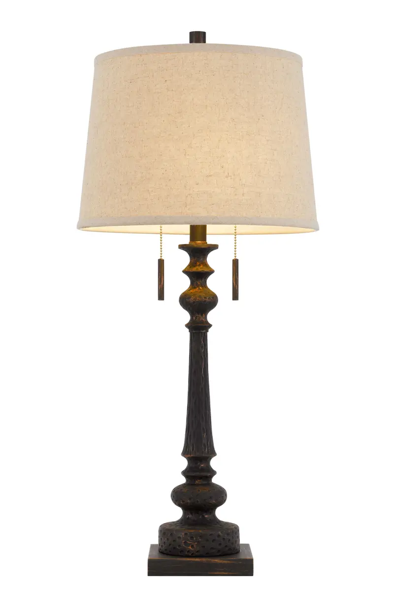 Charcoal Two Light Table Lamp With Tan Drum Shade By Homeroots