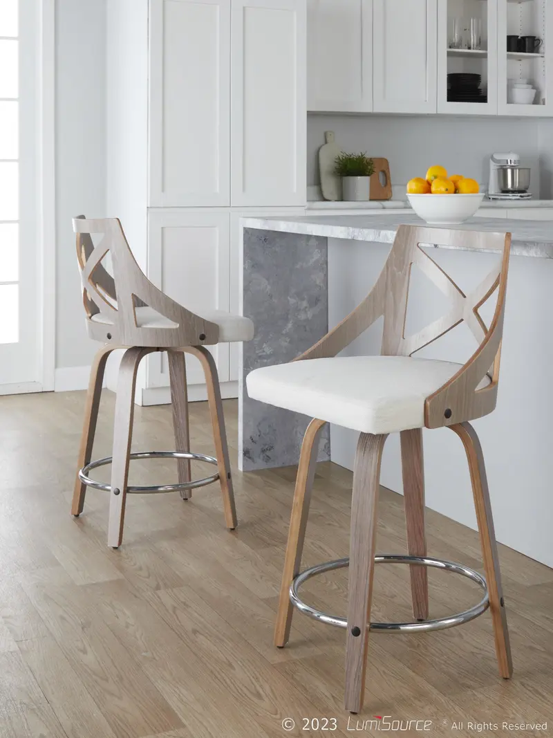 Charlotte 24" Fixed-Height Counter Stool - Set of 2 By LumiSource - B24-CHARLOTFB-GRTZR2 LGYLGYCR2
