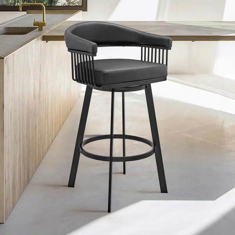 Chelsea 26" Counter Height Swivel Bar Stool in Black Finish and Black Faux Leather By Armen Living