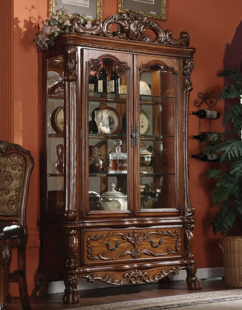 Cherry Oak Wood Poly Resin Glass Curio Cabinet By Homeroots