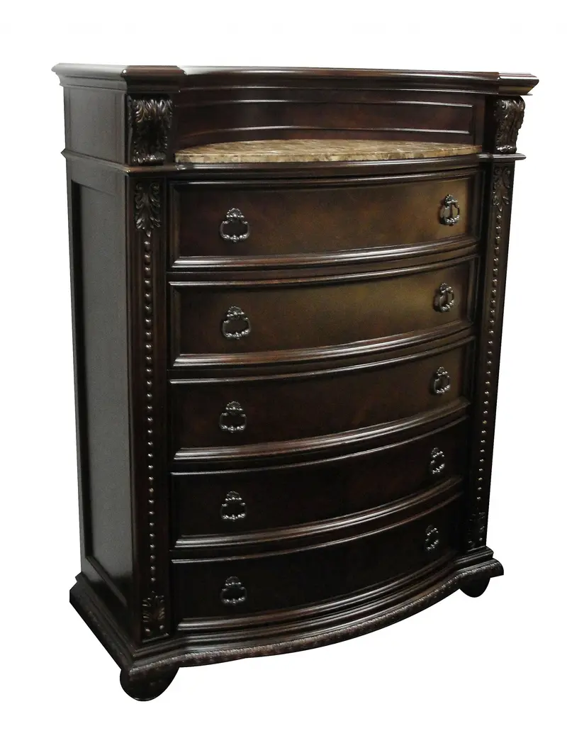 Cherry Wood Chest Wmarble Top By Homeroots