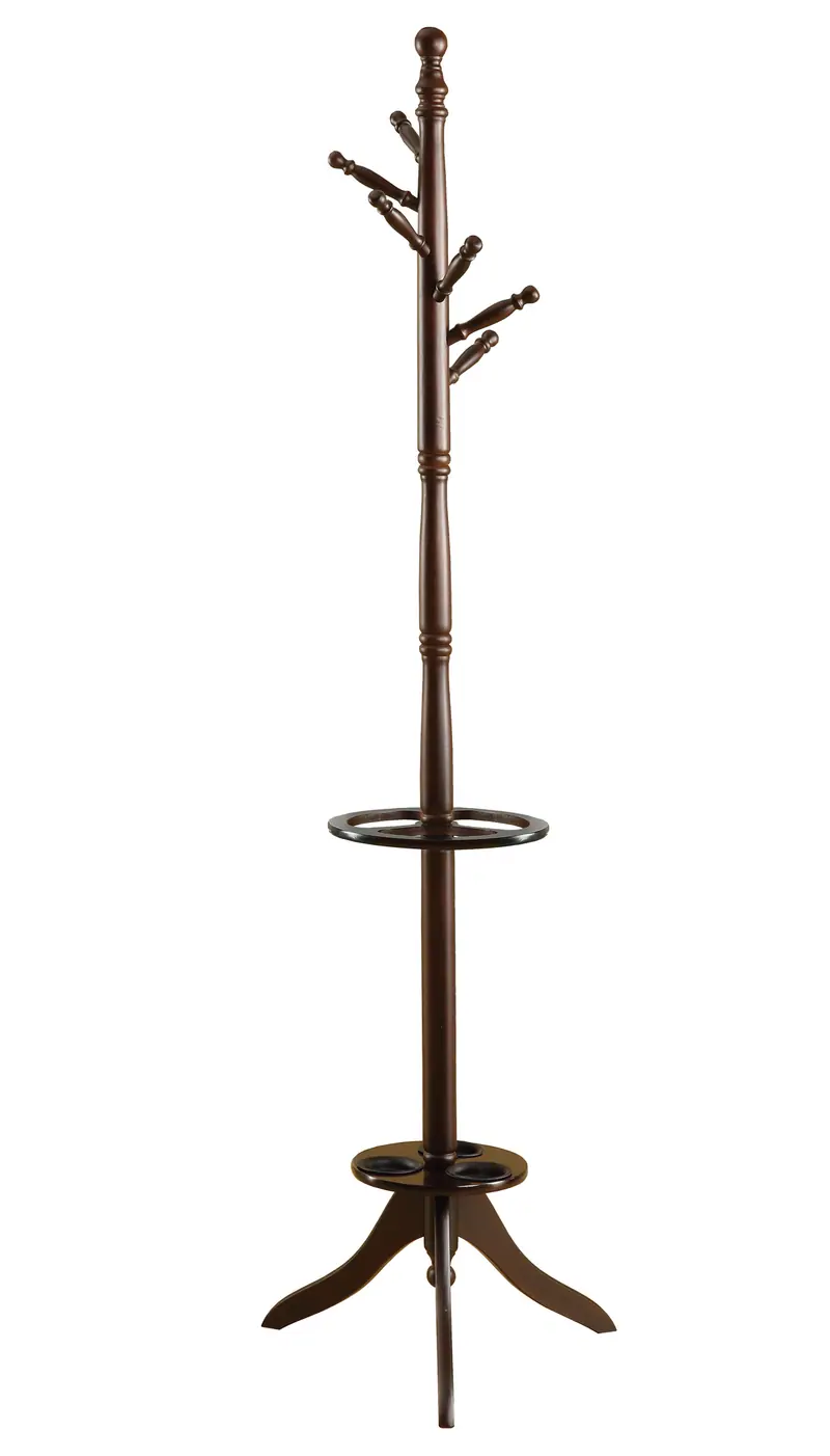 Cherry Wood Coat Rack with Umbrella Holder By Homeroots