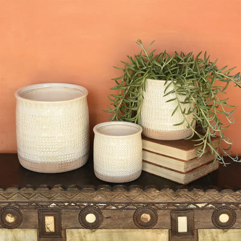 Cheyenne Cachepot, Ceramic - Medium - White Set Of 3 By HomArt