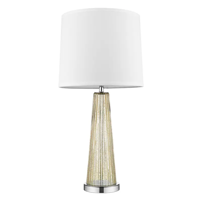 Chiara 1-Light Champagne Glass And Polished Chrome Table Lamp With Off White Shantung Shade By Homeroots