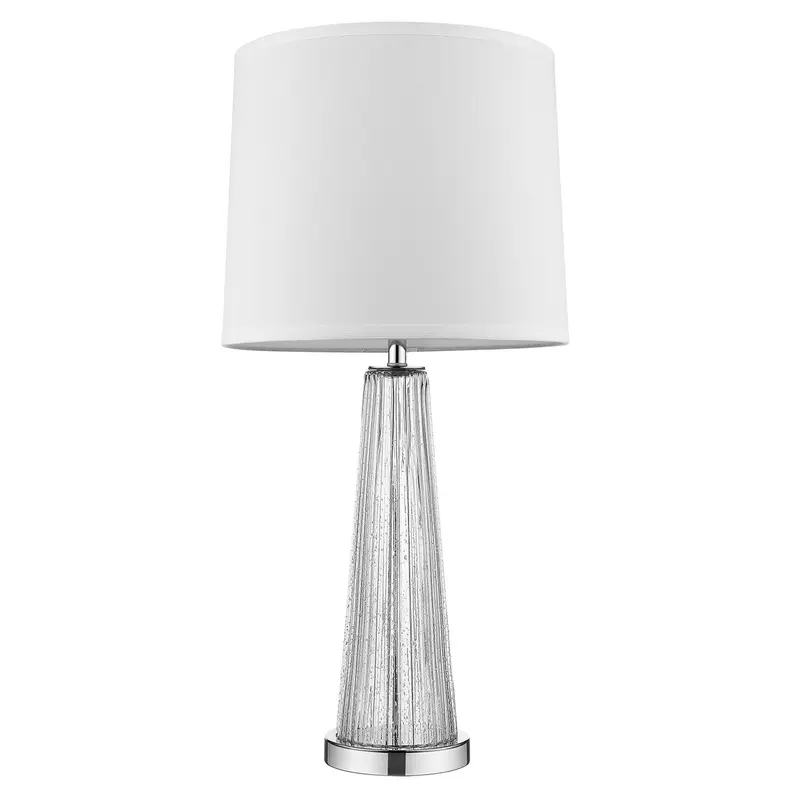 Chiara 1-Light Clear Glass And Polished Chrome Table Lamp With Off White Shantung Shade By Homeroots