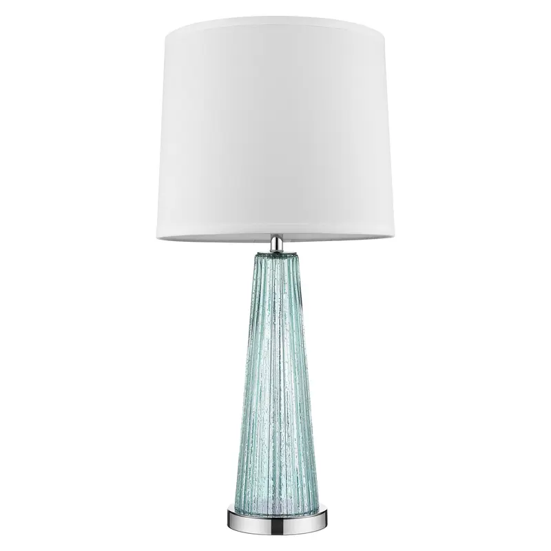 Chiara 1-Light Seafoam Glass And Polished Chrome Table Lamp With Off White Shantung Shade By Homeroots
