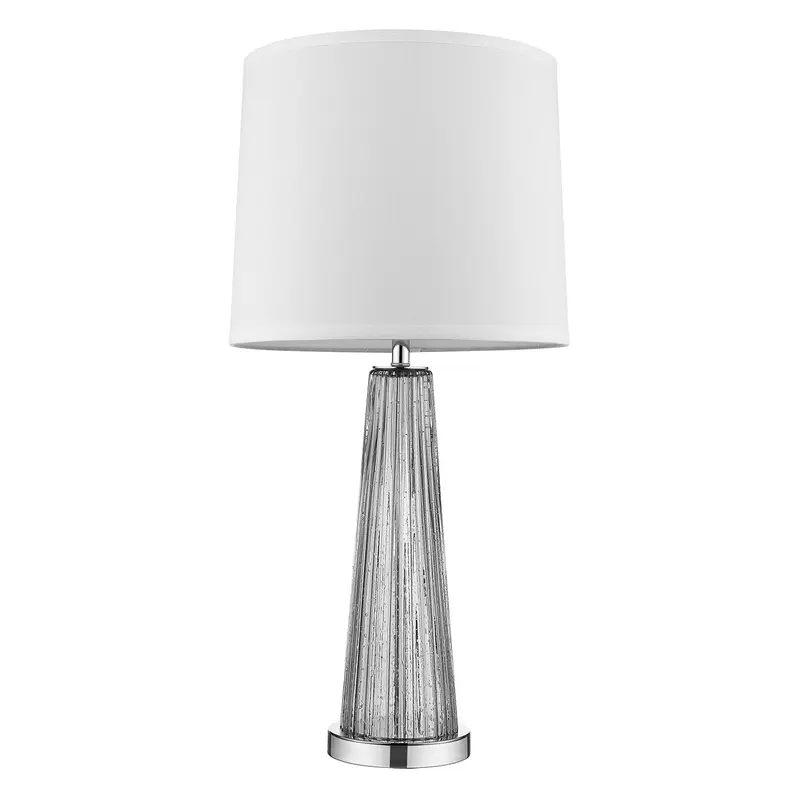 Chiara 1-Light Steel Glass And Polished Chrome Table Lamp With Off White Shantung Shade By Homeroots