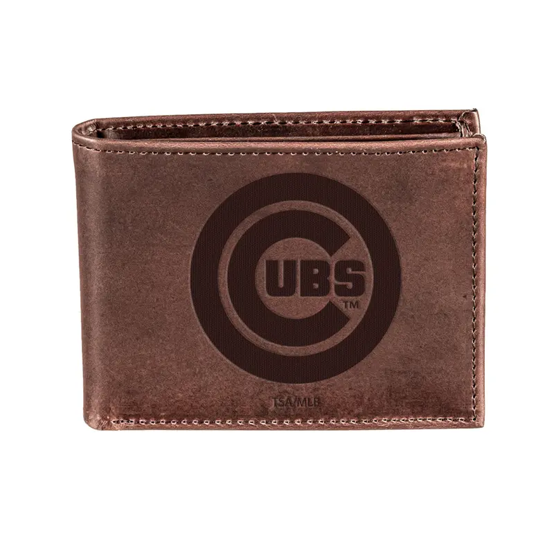 Chicago Cubs Bi-Fold Wallet Brown 100% Genuine Leather