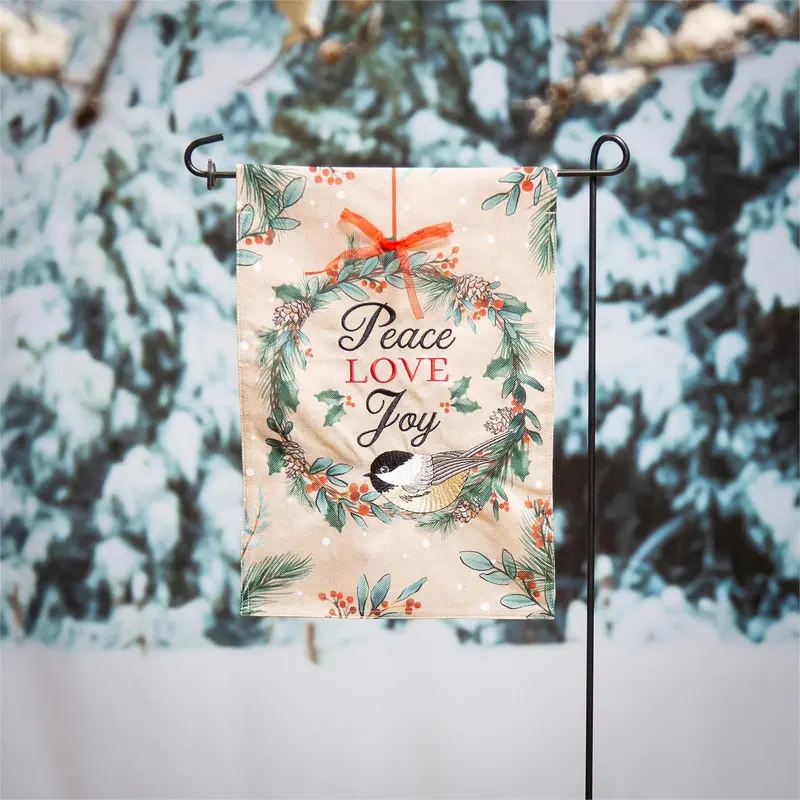 Chickadee Wreath Burlap Garden Flag