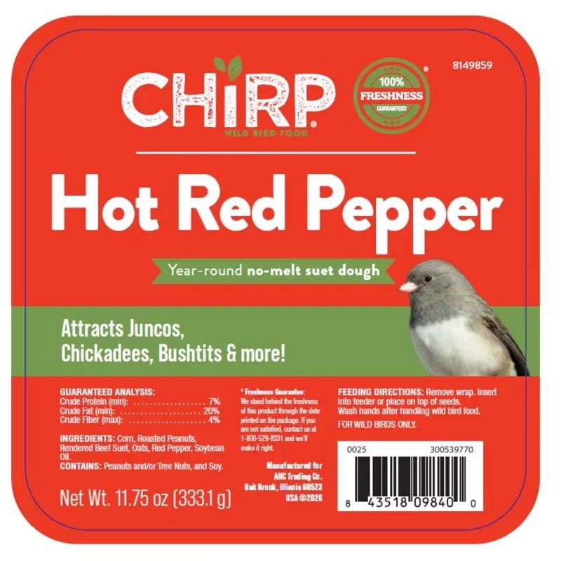 Chirp Hot Pepper No Melt Suet Hot Pepper Suet 11.75 oz (Pack of 12)