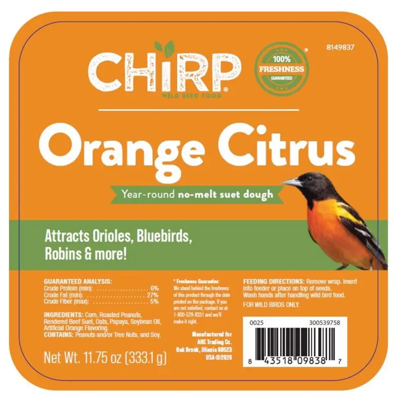 Chirp Orange No Melt Suet Orange Suet 11.75 oz (Pack of 12)